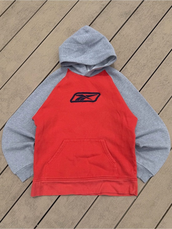 Reebok Other - Reebok Embroidered Logo Hoodie Boys XL Mens Small Orange Gray Colorblock Y2K